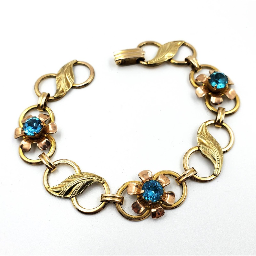 Vintage Van Dell 12k Gold Filled Floral Leaf Link Bracelet, Van Dell Jewelry